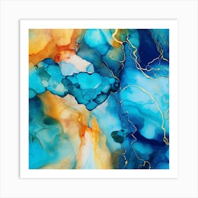 Blue And Gold Abstract Painting Art Print