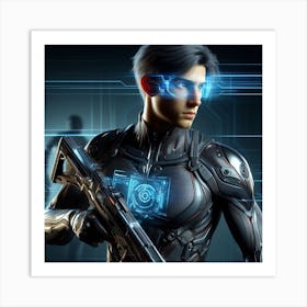 Futuristic Man Holding A Gun Art Print