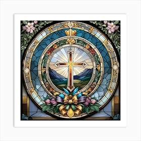 Stained Glass of Christian Holy Cross Art Print