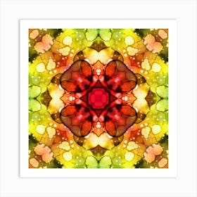 Yellow Green And Red Watercolor Abstract Pattern And Texture Art Print