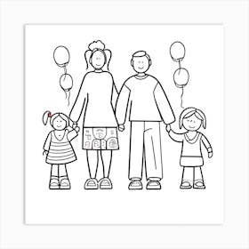 Family With Balloons Art Print