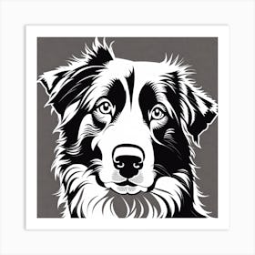 Border Collie , Black and white illustration, Dog drawing, Dog art, Animal illustration, Pet portrait, Realistic dog art Art Print