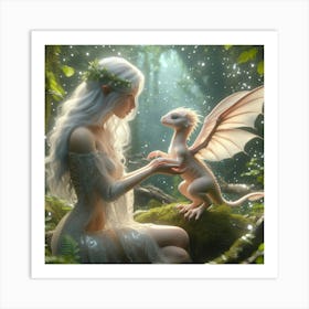 Fairy And A Dragon Art Print