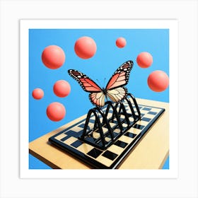 Butterfly On Chess Board 6 Art Print