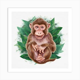 Monkey With Leaves Art Print