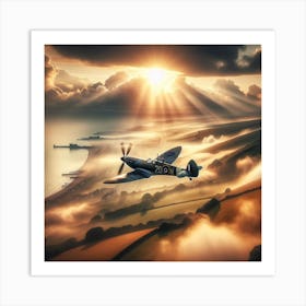 Reach for The Sky - 3/4 (Supermarine Spitfire fighter WW2 sky battle Dunkirk Ace pilot world war 2 clouds combat Airforce Battle of Britain RAF) Art Print