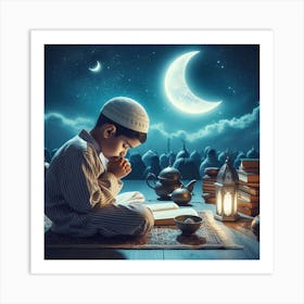 Muslim Boy Praying At Nightالمشاعر الروحانية في رمضان Art Print