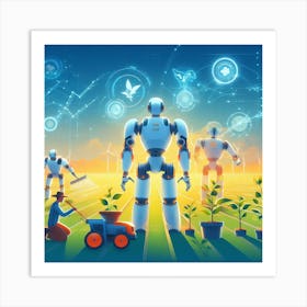 Robots In The Field 2 Art Print