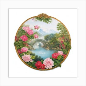 Roses And Bridge Art Print