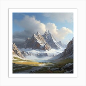 Hyperrealistic Mountain Scene Digital Painting 1 Art Print