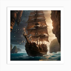 Pirate Ship In The Ocean Art Print