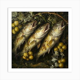 Three Fish With Grapes Art Print