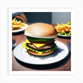 Hamburger And French Fries 1 Art Print