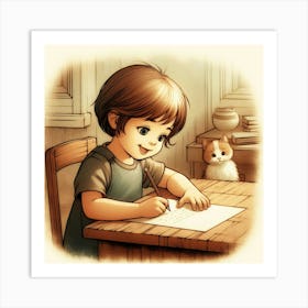 Little Boy Writing Art Print