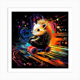 Hedgehog On Skateboard Splash Colors Art Print