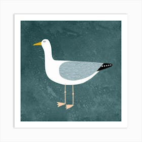 Cheeky Seagull on Teal Green Art Print