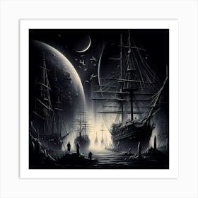 Ship At Night Art Print