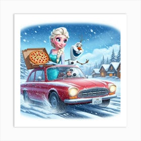 Elsa & Olaf delivers Pizza Art Print