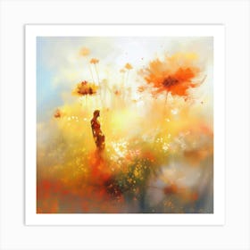 Woman amongst Autumn Flowers Art Print