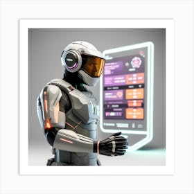 The Image Depicts A Stronger Futuristic Suit For Military With A Digital Music Streaming Display 5 Art Print