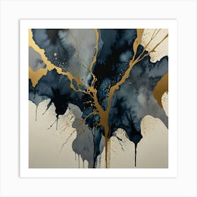 Gold And Blue Abstract Painting Art Print