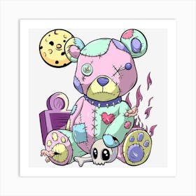 Limited Edition Kawaii Pink Pastel Goth Cute Creepy Teddy Bear Art Print