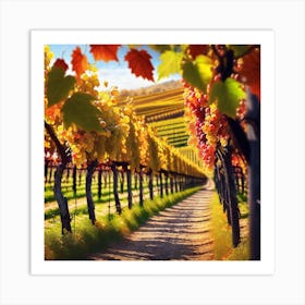 Autumn Leaves In A Vineyard 1 Art Print