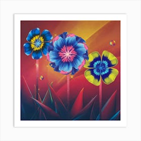 Three Colorful Flowers Art Print