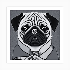 Pug Dog black and white Art Print