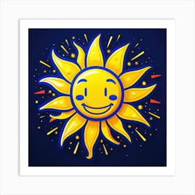 Lovely smiling sun on a blue gradient background 116 Art Print