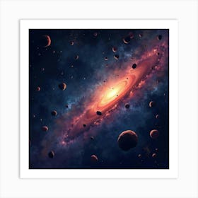 Colorful Watercolor Asteroids Drifting Through The Infinite Dark Of Outer Space 1 Art Print