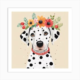 Floral Baby Dalmatian Dog Nursery Illustration (9) Art Print