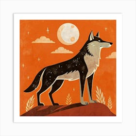 Wolf With A Starry Night Background Art Print