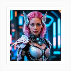 Futuristic Girl With Pink Hair 6 Art Print