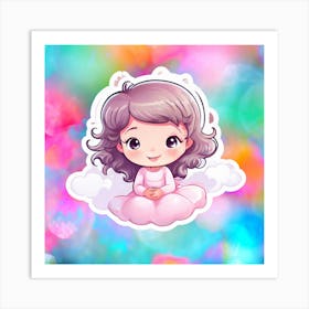 Cute Little Girl On Clouds Art Print