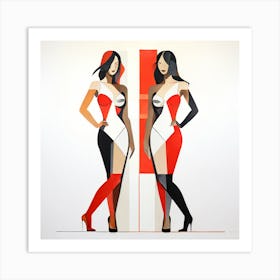 Two Women In Red And Black 1 Art Print