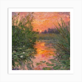 Tranquil Reflections Monet Inspired Painting Of A Serene Pond (1) Art Print