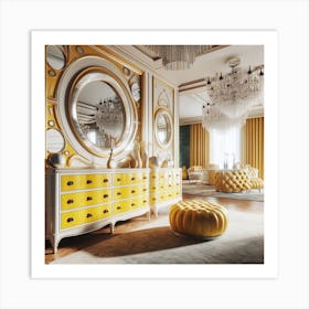Gold And White Living Room 1 Art Print