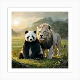 Panda And Lion Art Print