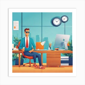 Office Worker Sitting At Desk Art Print