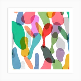 Overlapped Organic Pieces Colorful Square Art Print