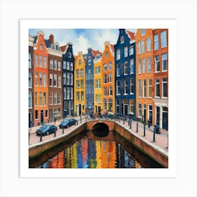 Canal Belt Amsterdam Neighborhood, Watercolor Art Print 1 Art Print