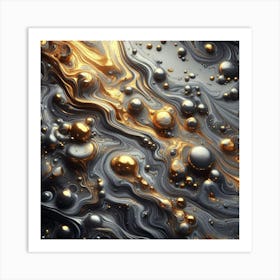 Abstract Gold Bubbles On Black Background Art Print