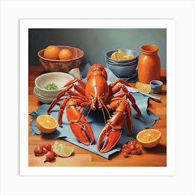 Lobster On Orange Kitchen Art Print Art Print