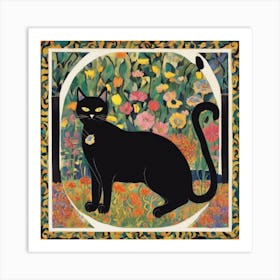 Black Cat In The Garden Art Print