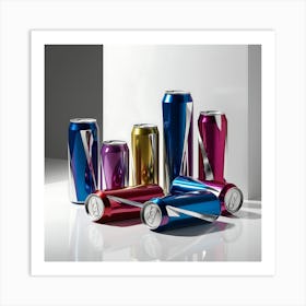 Visually striking, creative design featuring colorful cans with sleek, metallic surfaces.3 Art Print