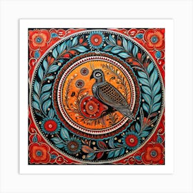 Bird In A Circle Madhubani Painting Indian Traditional Style Art Print