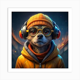 Cool Dog Wearing Headphones, Glasses, And A Hoodie Art Print