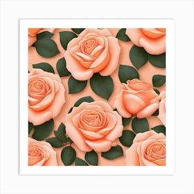 Peach Roses Seamless Pattern Art Print