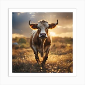 Cow At Sunset Art Print